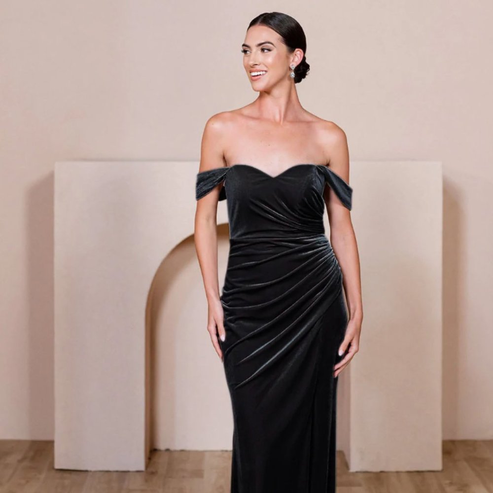 Revelry Ariel Convertible Velvet Bridesmaid Dress Black